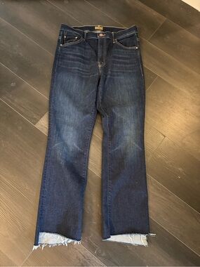 MOTHER Dark Blue Raw Hem Cropped Straight Jeans